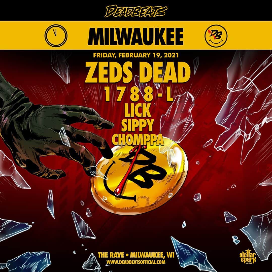 Zeds Deadのインスタグラム：「NEW DATE: Due to recent public health data, Deadbeats Milwaukee has been moved to February 19th, 2021.  Your tickets will be honoured on the new date. Can’t wait to see you all soon 🙏」