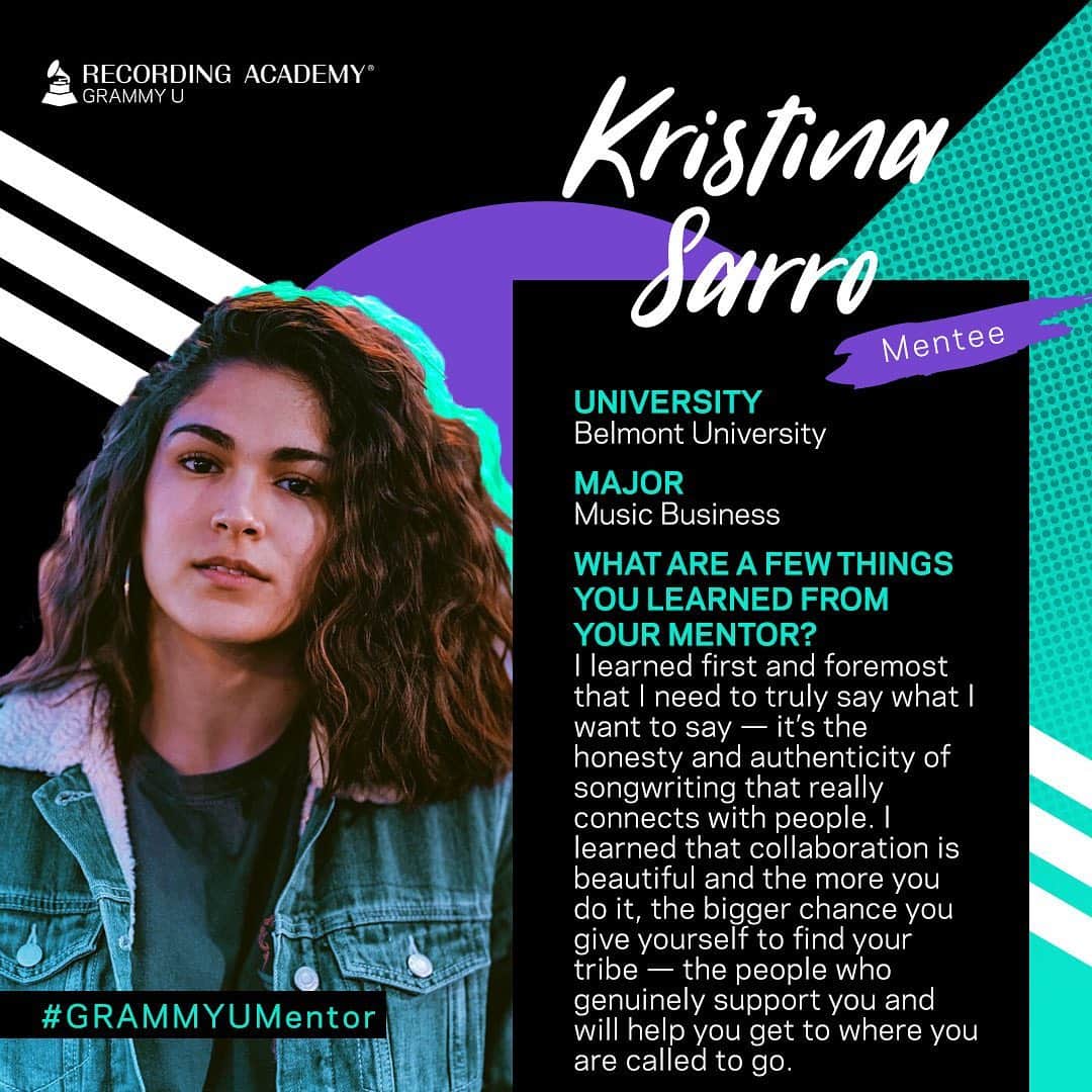 The GRAMMYsさんのインスタグラム写真 - (The GRAMMYsInstagram)「Each year, our #Nashville Chapter hosts the GRAMMY U Songwriter Showcase, but this year it turned into the virtual Songwriter Showcase due to #COVID19. #GRAMMYU member Kristina Sarro (@kristinas99) was one of the eight finalists to perform for a panel of industry professionals and took first place, winning a one-on-one mentoring session with hit songwriter, @ShaneMcAnally! During their session, Shane loved the enthusiasm and passion the young up-and-coming songwriter conveyed through her music. ⁣ ⁣ While Kristina learned first and foremost that honesty and authenticity of songwriting truly connects with people. Adding that “the bigger chance you give yourself to find your tribe––the people who genuinely support you––will help you get to where you are called to go.”⁣ ⁣ We’re continuing to connecting GRAMMY U members (college students) with successful thought leaders in the music industry to bring you first-hand stories on the importance of mentoring the next generation of music professionals and how it has impacted both of their lives. 🎶 Let us know who has inspired your career by tagging them in the comments below. #GRAMMYUMentor #WednesdayWisdom⁣」7月9日 5時23分 - recordingacademy