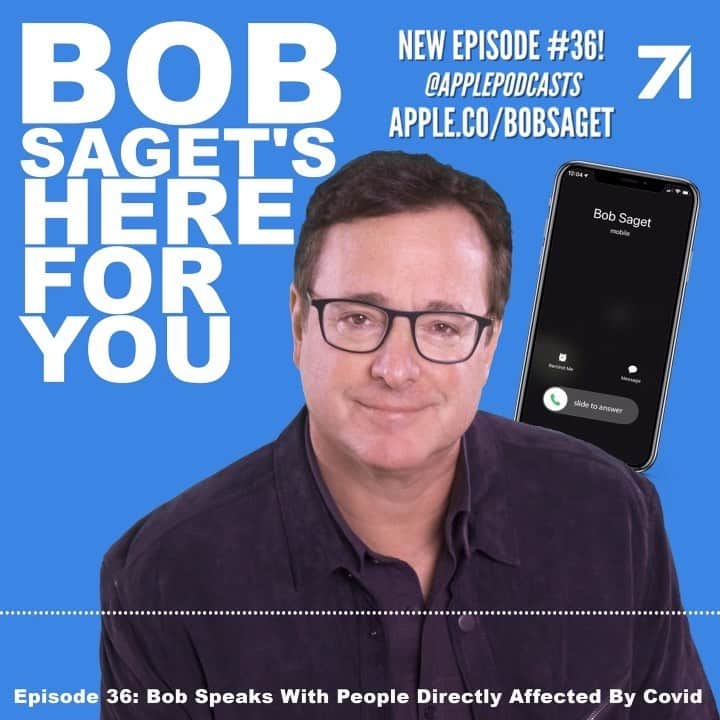 ボブ・サゲットのインスタグラム：「NEW PODCAST TODAY! Episode #36 -Called "Bob Has Moving Conversations With People Directly Affected By Covid" - There is humor in here, but it’s a powerful episode, chatting with a nurse’s assistant, a young woman who had Covid, and many other touching conversations. @ApplePodcasts @Apple @iTunes Listen and Subscribe for free at—> apple.co/bobsaget @applemusic @studio71us @studio71uk @studio71it @studio71fr #comedypodcast」