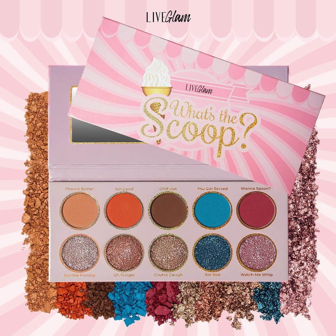 LiveGlamさんのインスタグラム写真 - (LiveGlamInstagram)「INTRODUCING: #LiveGlam Eyeshadow Club “What’s the Scoop” Palette!🎨🍦 Satisfy your sweet tooth with 5 creamy matte shades and 5 shades in our BRAND NEW pressed glitters formula!🎨  🚨IMPORTANT: Due to the impact of COVID-19, many factories have shut down and we are experiencing delays with receiving our next few Eyeshadow Club palettes.  Please visit our Blog for more information regarding our Eyeshadow Club delays!  We can't thank you enough for your patience and endless support. We love our Glammers! #LiveGlamFam ❤️😘」7月24日 3時03分 - liveglam