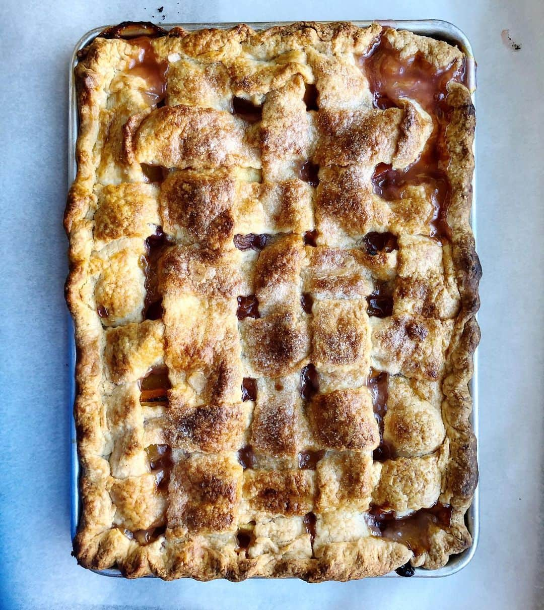 マーサ・スチュワートさんのインスタグラム写真 - (マーサ・スチュワートInstagram)「Today on Summer School with Martha, editorial food director @sarahcarey1 puts those summer peaches to good use in an easy peach slab pie. 🍑 We can practically smell the sweet, buttery aroma! Head over to our Stories to watch this dessert come to life. 👆🏼Feeling inspired? Make this slab pie this weekend with our recipe at the link in bio. #homeschoolwithmartha」7月24日 3時29分 - marthastewart