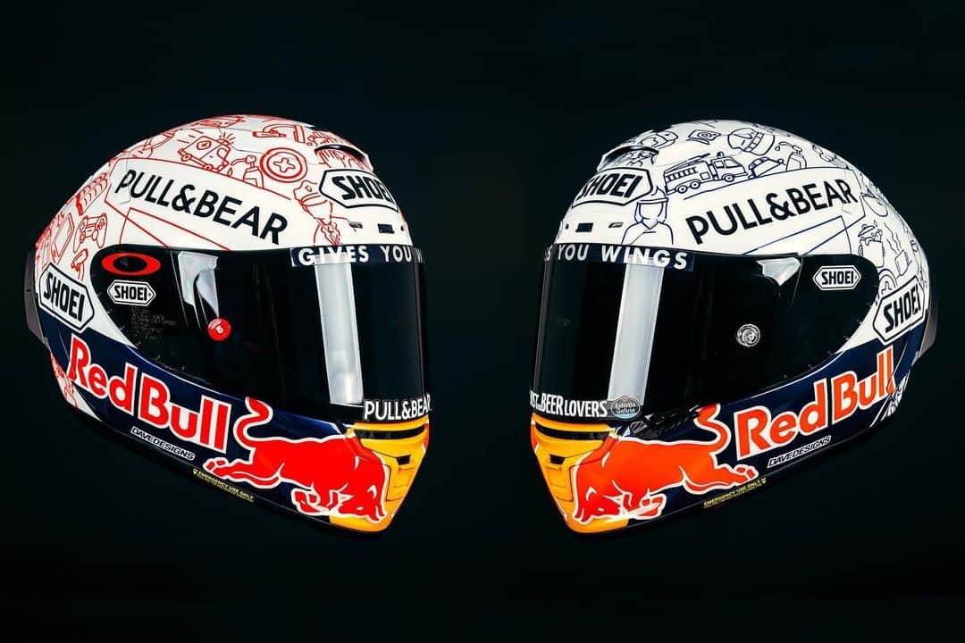 レプソル・ホンダのインスタグラム：「Special helmets for a special cause  ⠀⠀⠀⠀⠀⠀⠀⠀⠀ @marcmarquez93 and @alexmarquez73 will wear these special #PushingAheadTogether helmets for the #SpanishGP. ⠀⠀⠀⠀⠀⠀⠀⠀⠀ They will be auctioned off after the race to benefit the Spanish Red Cross @cruzrojaesp」