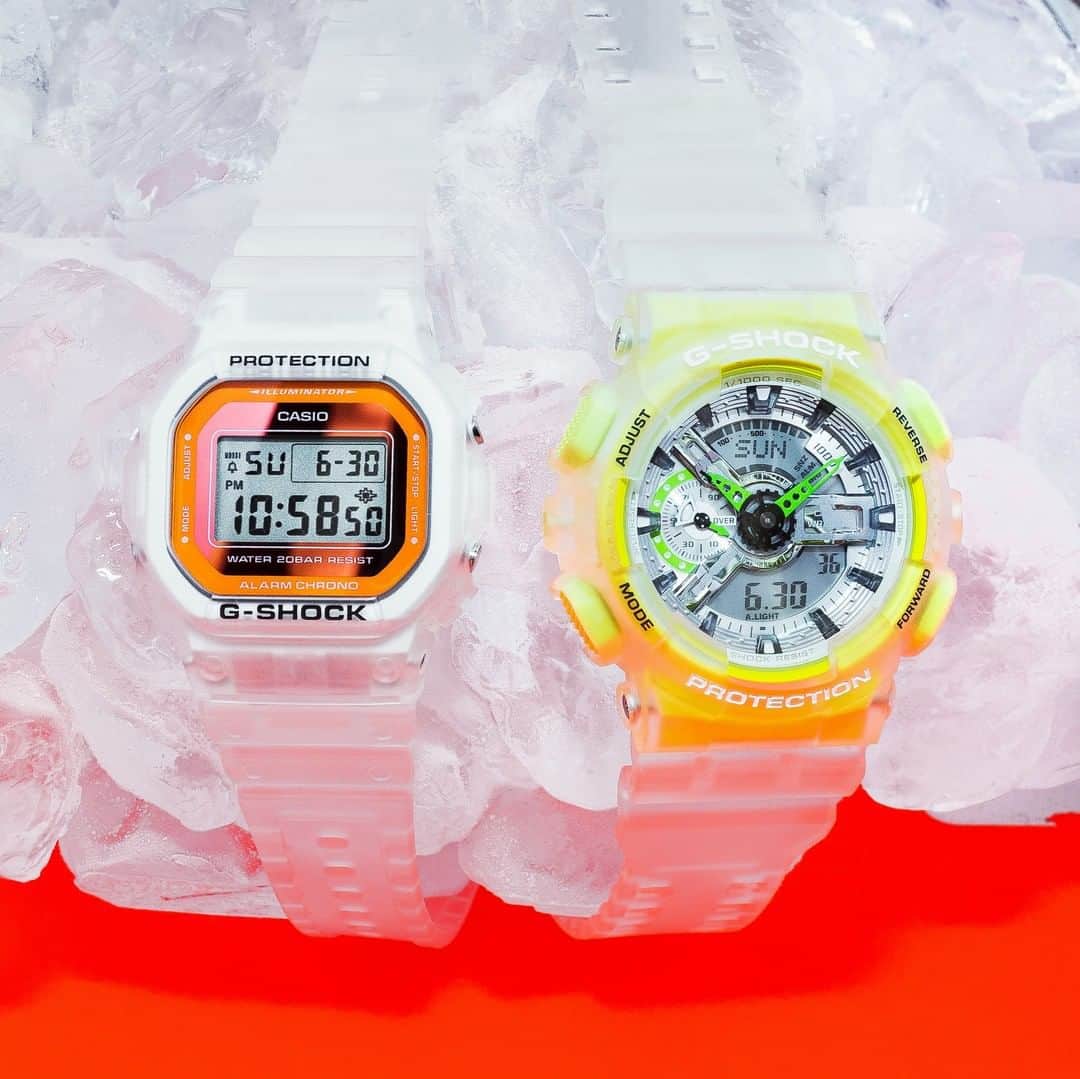 G-SHOCKさんのインスタグラム写真 - (G-SHOCKInstagram)「Color Skeleton Series  涼しげでクリアな印象の DW-5600LS-7JF、針とケースの蛍光色の差し色が美しいGA-110LS-7AJFは夏にぴったりのカラフルなデザインが魅力です。  DW-5600LS-7JF has a metallic face that creates a cool design, and  GA-110LS-7AJF uses fluorescent color accents for the face and hands for the summertime look.  from left : DW-5600LS-7JF GA-110LS-7AJF  #g_shock #ga110 #dw6900 #psychedelic #watchoftheday」7月9日 17時00分 - gshock_jp