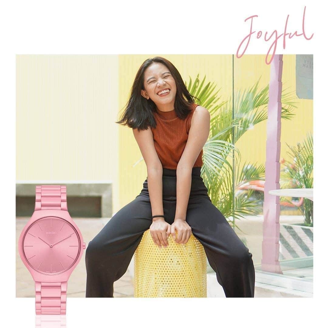 ラドーのインスタグラム：「Let a joyful colour brighten up your day! Show your joyful side with the Luminous Pink True Thinline Les Couleurs™ Le Corbusier. #RadoTrueThinline #Feelit」