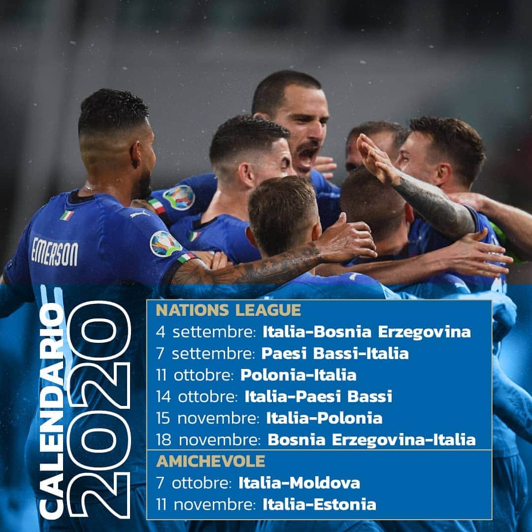 ロベルト・マンチーニのインスタグラム：「Si riparte, #Azzurri!  #NationsLeague 4⃣ settembre 🇮🇹🆚🇧🇦 7⃣ settembre 🇳🇱🆚🇮🇹  1⃣1⃣ ottobre 🇵🇱🆚🇮🇹  1⃣4⃣ ottobre 🇮🇹🆚🇳🇱 1⃣5⃣ novembre 🇮🇹🆚🇵🇱 1⃣8⃣ novembre 🇧🇦🆚🇮🇹   #Amichevoli 7⃣ ottobre 🇮🇹🆚🇲🇩  1⃣1⃣ novembre 🇮🇹🆚🇪🇪  #Mancio #vivoazzurro」