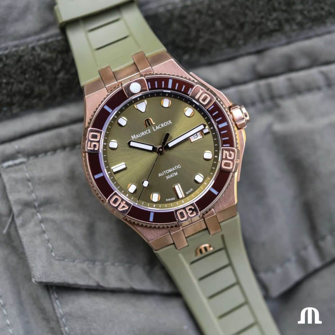 モーリスラクロアさんのインスタグラム写真 - (モーリスラクロアInstagram)「Modern and original. Revisiting the #AIKON Venturer 43mm with a bronze case and green dial. What do you think? #BeYourAikon #YourTimeIsNow  #MauriceLacroix #Watch #Reloj #LuxuryWatch #Swisswatch #HauteHorlogerie #Swisswatchmaking #Watchmaking #Wotd #Watchesofinstagram #Watchfam #Watchlife #Swissmade #Whatsonmywrist #Watchoftheday #Watchaddict #Dailywatches #instawatchdaily #instawatches #Wiwt #Womw」7月10日 0時00分 - mauricelacroix