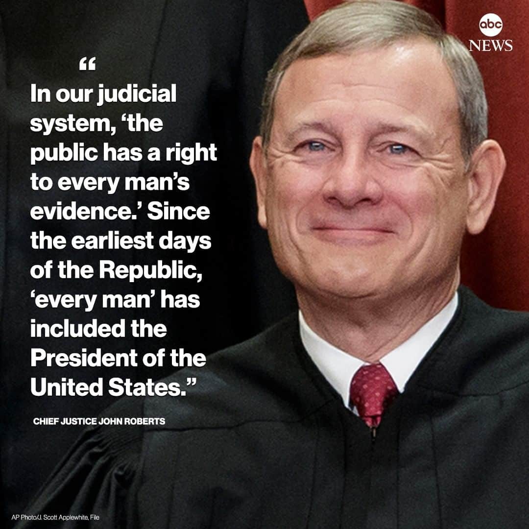 ABC Newsさんのインスタグラム写真 - (ABC NewsInstagram)「Chief Justice John Roberts: "In our judicial system, ‘the public has a right to every man’s evidence.’ Since the earliest days of the Republic, ‘every man’ has included the President of the United States." #breakingnews #scotus #supremecourt #trump #politics #johnroberts #chiefjustice」7月10日 0時20分 - abcnews