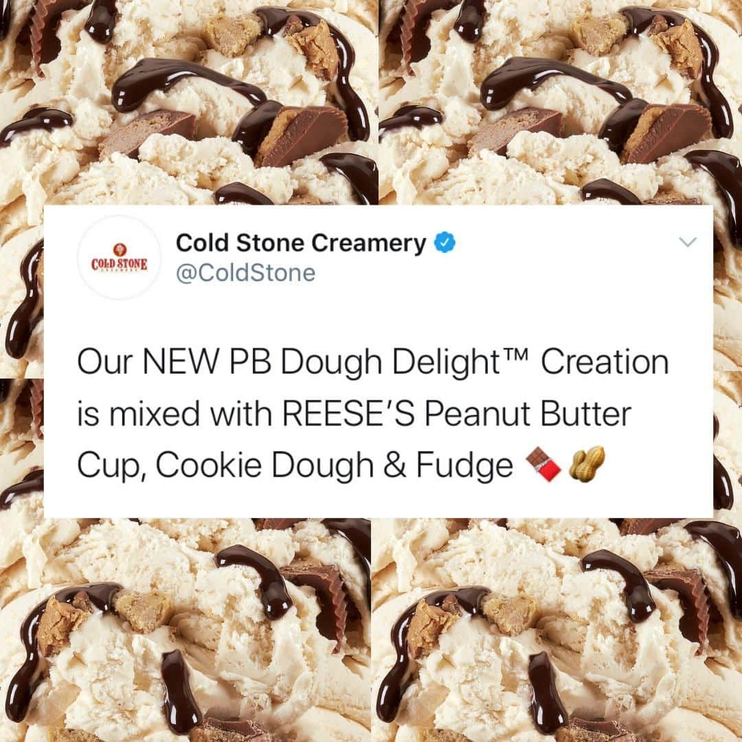 コールド・ストーン・クリーマリーのインスタグラム：「Our new Peanut Butter Cookie Dough ice cream is a twist on our classic cookie dough flavor! Have you tried it yet? 😋」