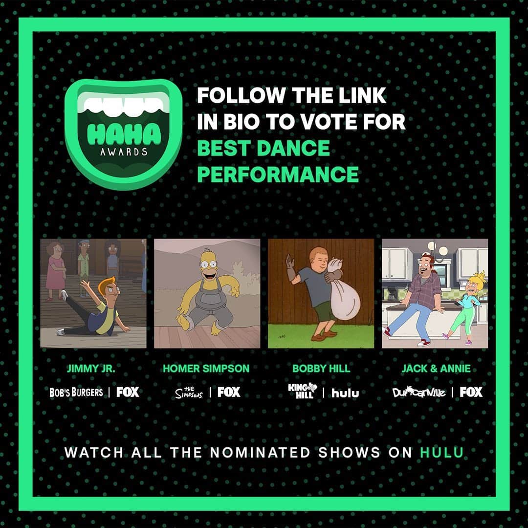 Hulu Home of Emmy-winningさんのインスタグラム写真 - (Hulu Home of Emmy-winningInstagram)「Dance like everybody's watching 🕺 _____________ Follow the link in our bio to vote for your favorite animated characters in the first annual #HAHAwards. Voting closes 7/19.」7月10日 1時18分 - hulu