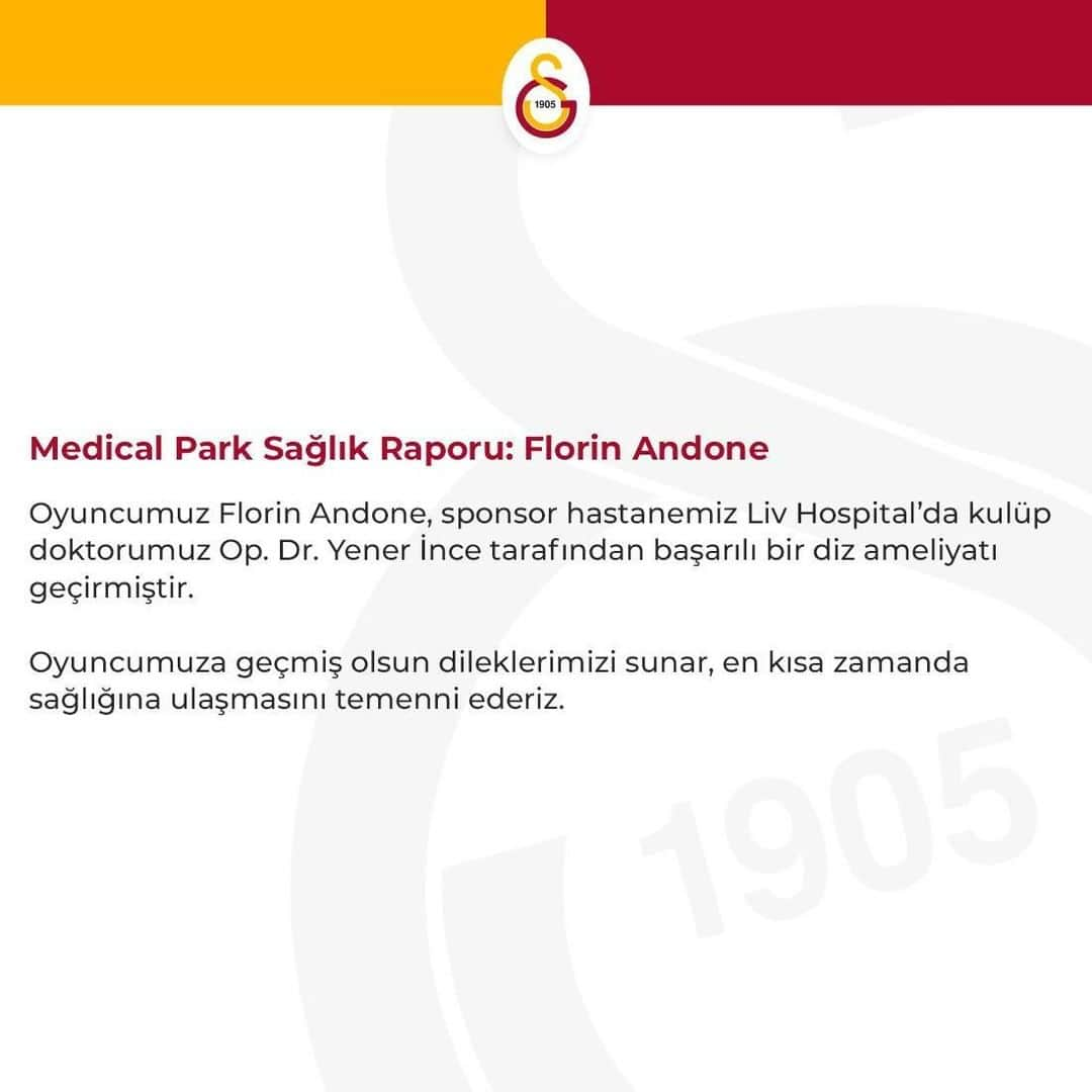 ガラタサライSKさんのインスタグラム写真 - (ガラタサライSKInstagram)「Medical Park Sağlık Raporu: Florin Andone」7月10日 1時26分 - galatasaray