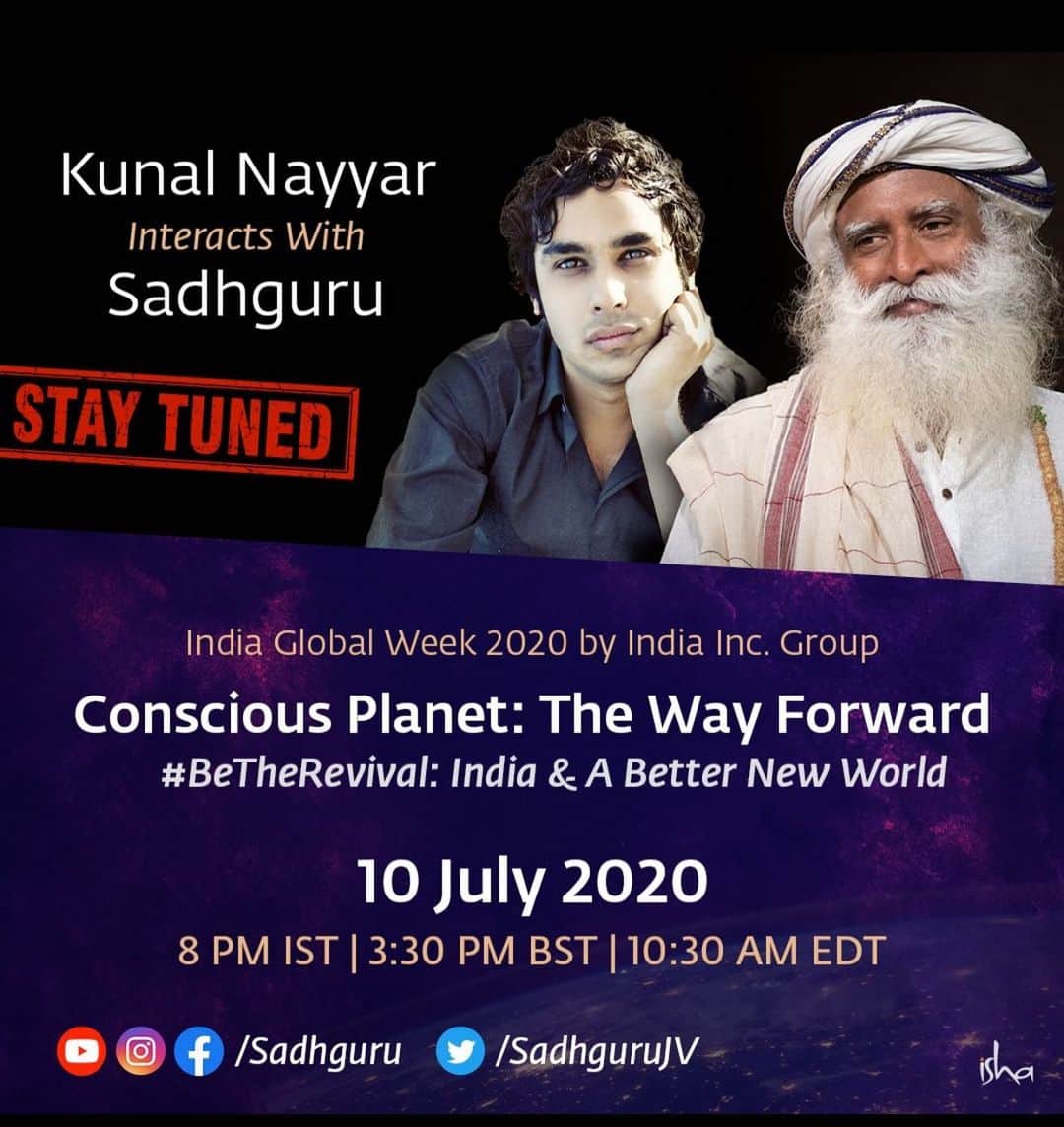 クナル・ネイヤーのインスタグラム：「Tomorrow, Friday July 10th, I will be speaking to one of the brightest lights in this world, the esteemed Sadhguru. Please join by registering at (link in bio) indiaglobalweek.com 7:30am Los Angeles, 10:30am New York, 3:30pm London, 8pm New Delhi.」