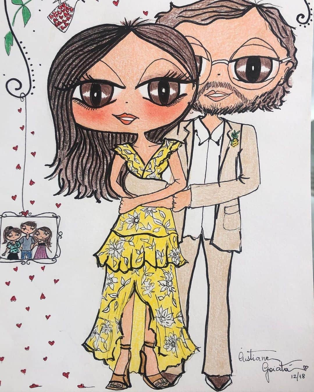 ファチマ・ベルナルデスのインスタグラム：「#TBT da nossa primeira vez como padrinhos de casamento. Ganhamos até uma caricatura. #cristianegoiata #marinaedeco #serrambi #cadaminutoimporta」