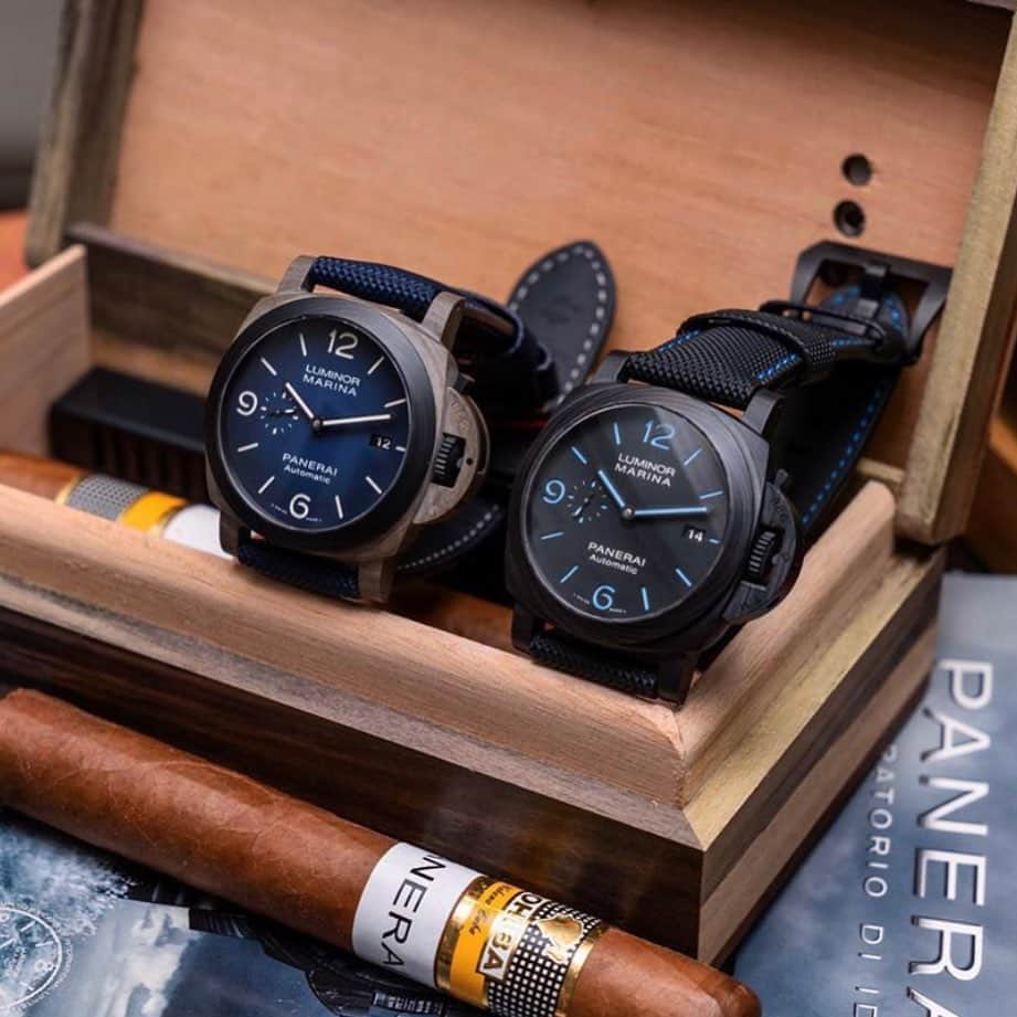 パネライのインスタグラム：「Two amazing Watches in the year of the Luminor. The #Panerai #PAM1663 Fibratech with Carbotech bezel and the #PAM1661 Carbotech.  Which one is your pick?poc by my good friend @watch_gk #paneraicentral」