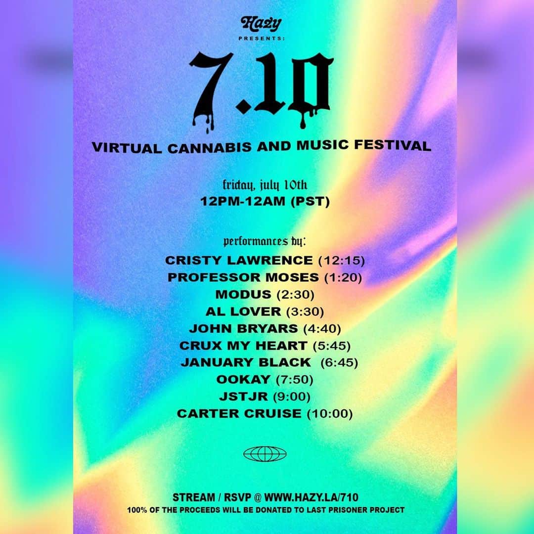 Carter Cruiseさんのインスタグラム写真 - (Carter CruiseInstagram)「GET HIGH, GET LIT, GET DRUNK, GET WAVY with me tomorrow during my DJ set for @hazy_la’s virtual cannabis & music festival!!! all proceeds will be donated to The Last Prisoner Project which is working to free people who are in prison for marijuana charges so it’s for a great cause & the lineup is 🔥 (swipe to check it) i’m closing out the night at 10pm cali time with a super groovy throwback set that i think you guys will fux with heavy so SEE YOU THERE!!! shoutout @shop_highseason for the goodies i’m smoking here 🤗 #happy710」7月10日 7時48分 - cartercruise