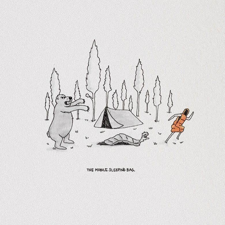 Poler Outdoor Stuffさんのインスタグラム写真 - (Poler Outdoor StuffInstagram)「A series of illustrations depicting a very real experience that prompted us to make a sleeping bag you can run from bears in. You know what they say “you don’t have to be faster than the bear, just faster than your friends who don’t have sleeping bags they can run in” #campvibes #polerstuff」7月10日 10時14分 - polerstuff