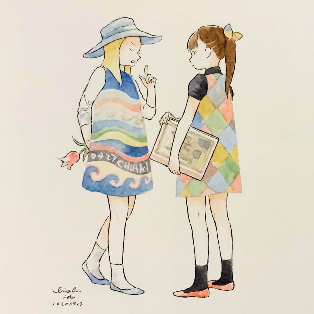 chiakiidaのインスタグラム：「安野光雅さんオマージュ 「きつねがひろったグリム童話」に登場する色柄に憧れて描きました」
