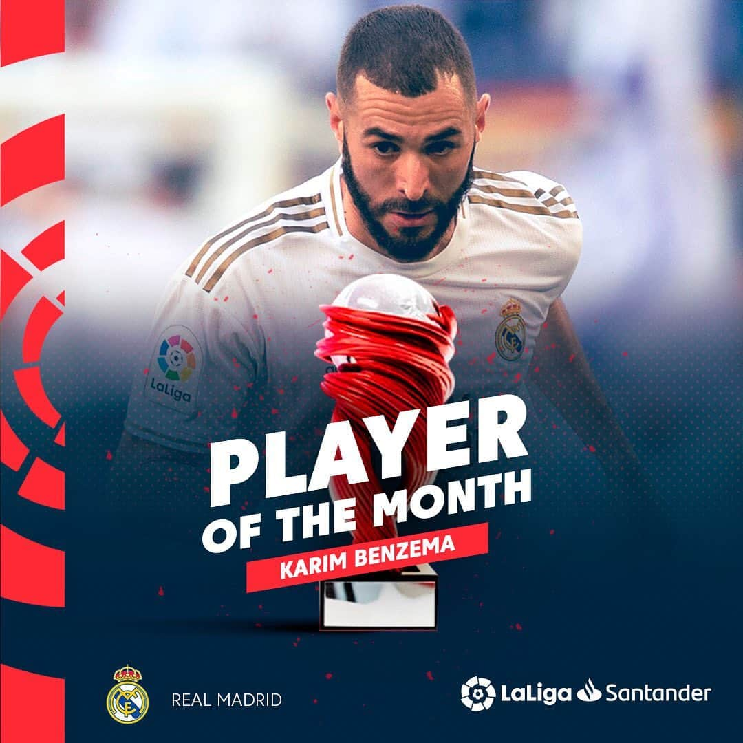 LFPさんのインスタグラム写真 - (LFPInstagram)「🏆 KARIM 🏆 • 🎩🔝🤍 @karimbenzema is the JUNE PLAYER OF THE MONTH in #LaLigaSantander!  🎉 Congratulations! 🎉 • 🎩🔝🤍 ¡Benzema es el MEJOR JUGADOR DE JUNIO de LaLiga Santander! 🎉 ¡Enhorabuena! 🎉 • #Benzema #RealMadrid #LaLiga #Santander」7月10日 19時00分 - laliga