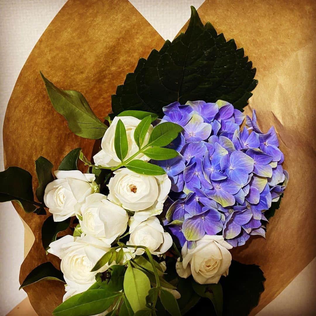小椋裕介のインスタグラム：「. . 妻と出会って5年、毎年6月は紫陽花を必ず見に行ってたけど、今年は叶わず、、、  代わりに小さな紫陽花を家に連れてきた。  来年は紫陽花に囲まれた場所に行けるといいな。  #紫陽花」