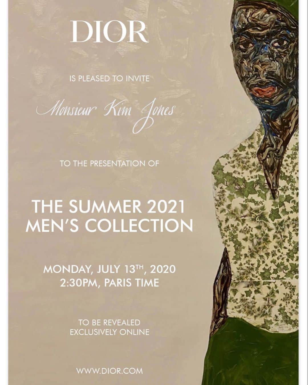 キム・ジョーンズのインスタグラム：「3 days until the presentation of the men’s @dior 2021 summer collection - a portrait of an artist @amoakoboafo  Thank you to @merarubell for the introduction in December and @marianeibrahimgallery and Olivier Bialobos for all your support and hard work」