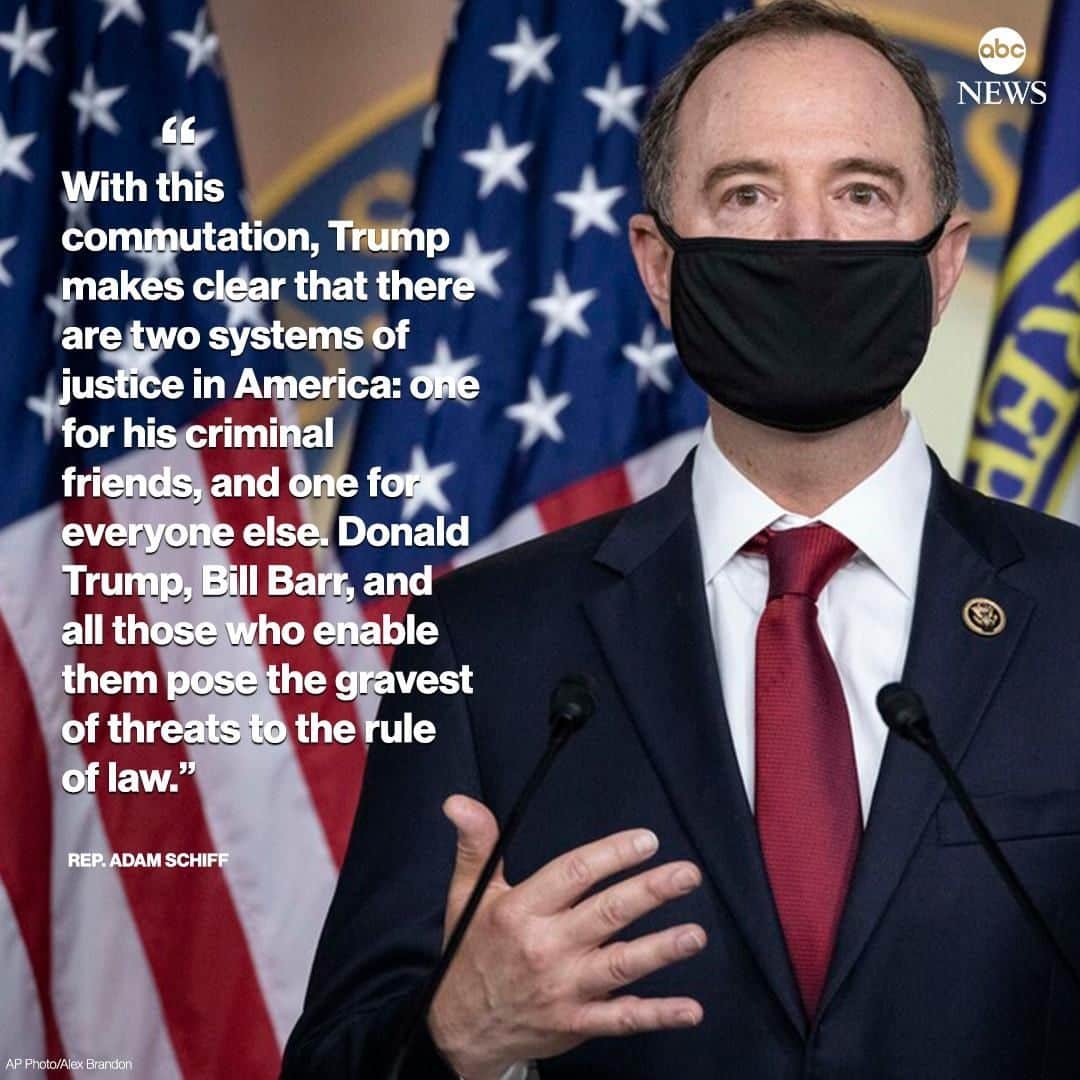 ABC Newsさんのインスタグラム写真 - (ABC NewsInstagram)「NEW: House Intelligence Chair Adam Schiff denounces Pres. Trump's commutation of Roger Stone's sentence: "Trump makes clear that there are two systems of justice in America: one for his criminal friends, and one for everyone else.” #adamschiff #rogerstone #trump #politics #breakingnews」7月11日 9時31分 - abcnews