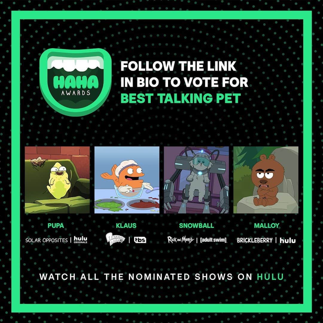 Hulu Home of Emmy-winningさんのインスタグラム写真 - (Hulu Home of Emmy-winningInstagram)「🗣 Talking pets are the best kind of pets _____________ Follow the link in our bio to vote for your favorite animated characters in the first annual #HAHAwards. Voting closes 7/19.」7月11日 10時11分 - hulu