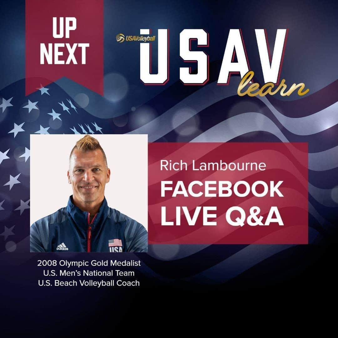 USA Volleyballさんのインスタグラム写真 - (USA VolleyballInstagram)「Join us today for our USAVlearn LIVE Q&A with Olympic gold medalist and U.S. beach coach @richyusa on the USA Volleyball Facebook page!  Bring you questions and tune in at 1:30pm PT! #USAVlearn」7月11日 3時00分 - usavolleyball