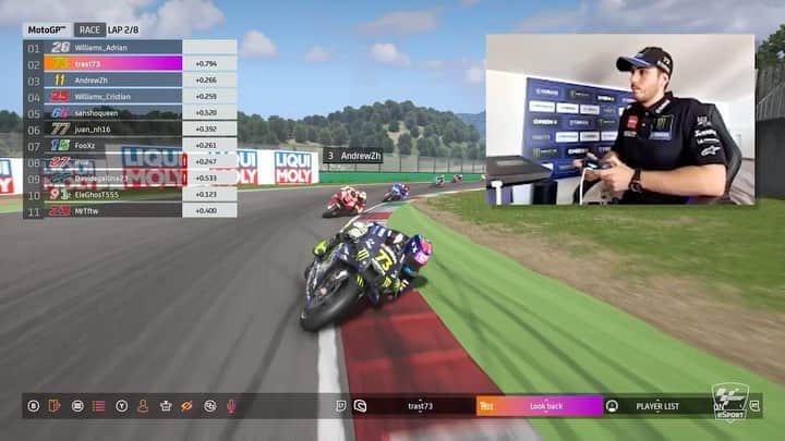 のインスタグラム：「MotoGP eSport Global Series, Round 1 - Race 1 (Mugello) 🎮 . @73trast hasn't lost his touch! 🔥  . The Italian @motogpesport player rode his YZR-M1 from 4th on the grid to a strong 2nd place 🏁  . . #MonsterYamaha  #MotoGPeSport  #73Trast  #Trastevere73  @motogp」