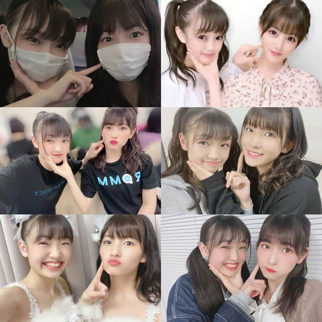 モーニング娘。'20のインスタグラム：「- . りおめい専用ポーズ💙💚 . . #北川莉央 #山﨑愛生 . .」