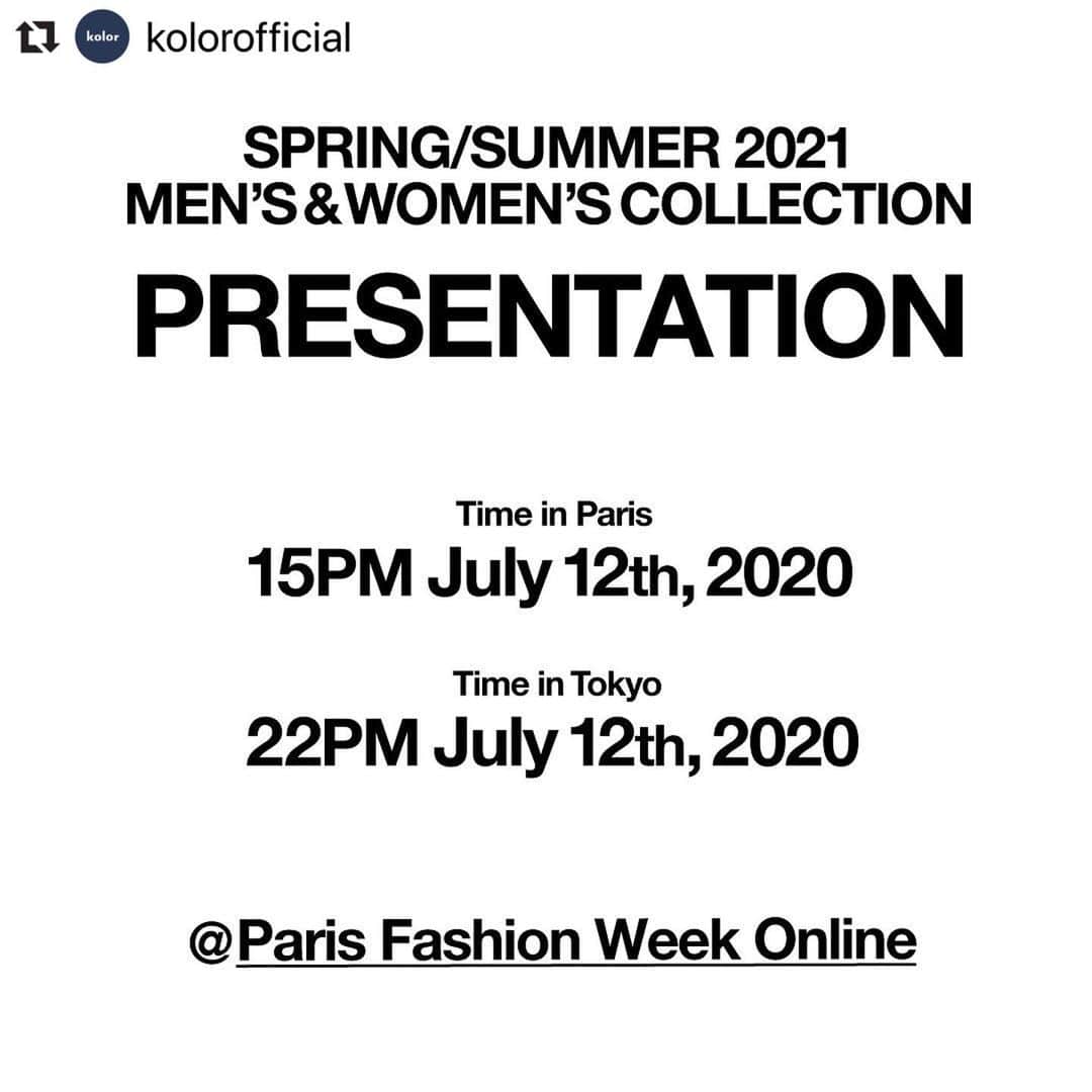 田中裕介のインスタグラム：「kolorのコレクション映像を監督しました。明日公開です。皆さま是非！！  parisfashionweek.fhcm.paris﻿  #Repost @kolorofficial with @make_repost ・・・ kolor Spring / Summer 2021 Men's & Women's Collection Presentation will be rebealed at Paris Fashion Week Online (@parisfashionweek).﻿ ﻿ ﻿ Time in Paris﻿ 15PM July 12th, 2020﻿ ﻿ Time in Tokyo﻿ 22PM July 12th, 2020﻿ ﻿ parisfashionweek.fhcm.paris﻿ ﻿ ﻿ 日本時間7/12(日)午後22時よりパリファッションウィーク公式サイトにて、kolor Spring / Summer 2021 Men's & Women's Collectionのプレゼンテーションが公開となります。﻿ ﻿ ﻿ ﻿ #kolor #kolorofficial #SS21 #parisfashionweek #PFW #PFWonline」
