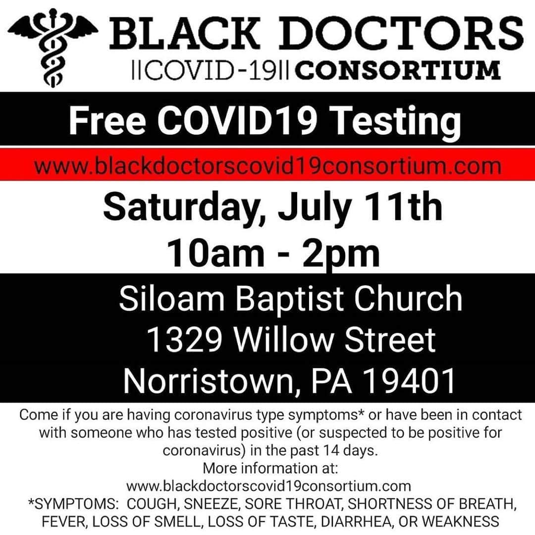 エヴァ・マルセルさんのインスタグラム写真 - (エヴァ・マルセルInstagram)「Repost from @kamaustanford • FREE TESTING THIS WEEKEND Norristown & West Philly Black Doctors COVID19 Consortium is providing free coronavirus testing. If you are in Philadelphia and you are having coronavirus type symptoms* or have been in contact with someone who has tested positive (or suspected to be positive for coronavirus) in the past 14 days and you would like to be tested, come out. More information at www.blackdoctorscovid19consortium.com (Link in bio) *SYMPTOMS:  COUGH, SNEEZE, SORE THROAT, SHORTNESS OF BREATH, FEVER, LOSS OF SMELL, LOSS OF TASTE, DIARRHEA, OR WEAKNESS」7月11日 22時50分 - evamarcille