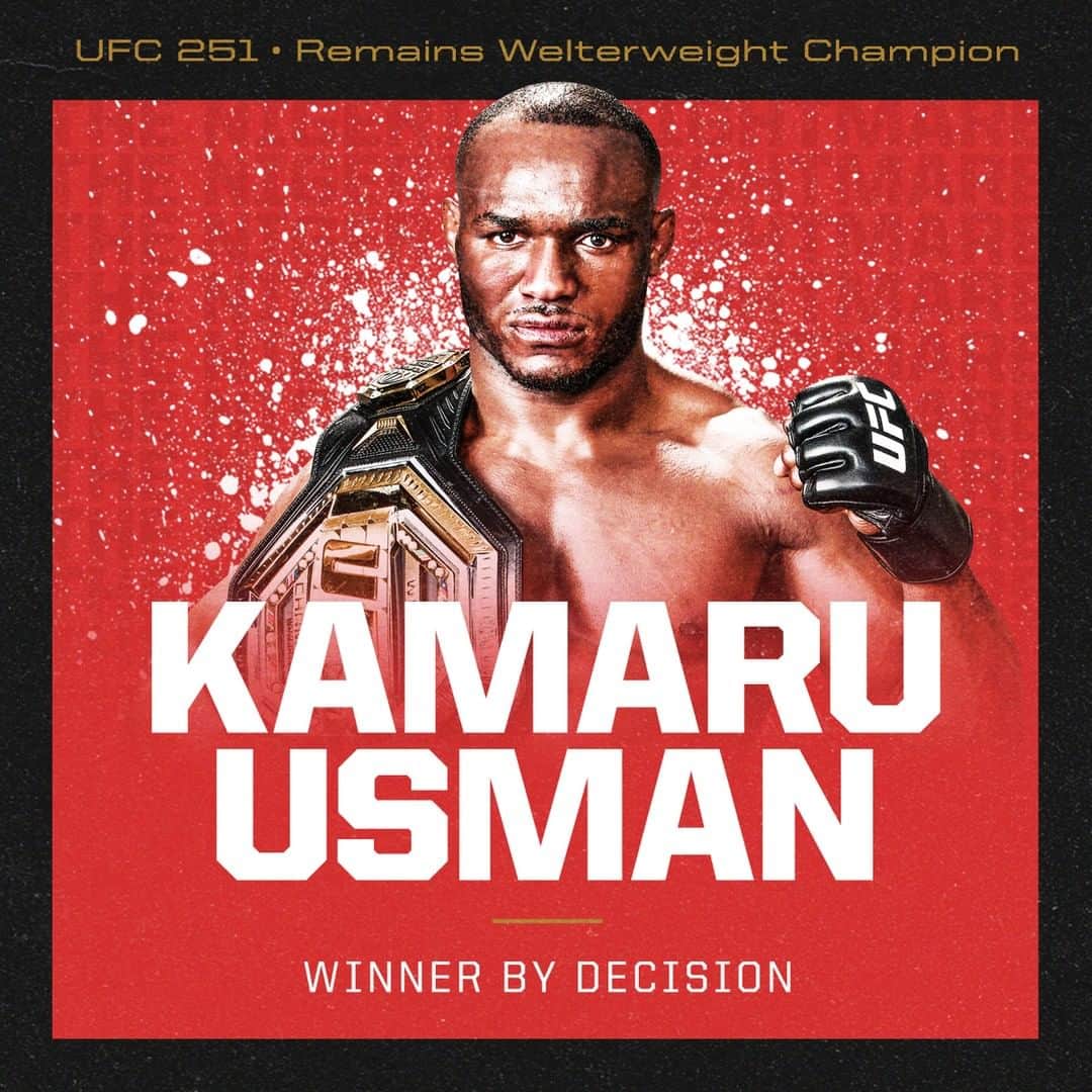 espnさんのインスタグラム写真 - (espnInstagram)「Kamaru Usman retains his UFC welterweight championship with a win by unanimous decision over Jorge Masvidal 🏆 #UFC251  (via @espnmma)」7月12日 14時52分 - espn