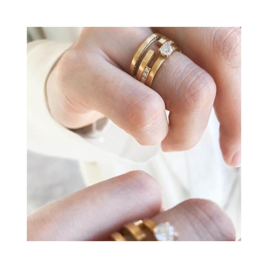のインスタグラム：「A #ShiharaAssemble ring, two #ShiharaBond rings and our Octagon cut diamond ring. ✨」