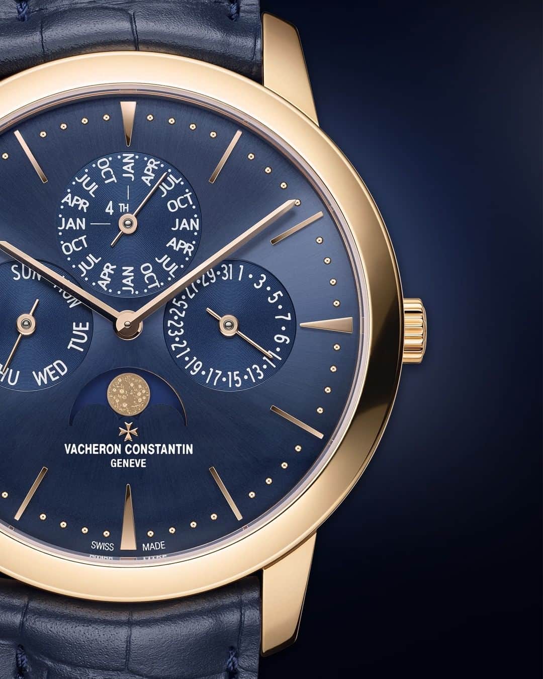 のインスタグラム：「⁣Midnight blue. 🌠⠀ ⠀ The Patrimony perpetual calendar ultra-thin watch beats to the rhythm of the legendary 1120 QP calibre, an ultra-thin self-winding movement. With its sleek lines embodying quintessential elegance, this version treats connoisseurs to unrivalled contemporary refinement.⠀ ⠀ ⠀ ⠀ ⠀ ⁣#VacheronConstantin #OneOfNotMany #vacheron #thehourlounge #watches #watch #watchesofinstagram #horology #watchoftheday #instawatch #geneva #swissmade #swisswatch #watchesofinstagram #luxury #luxurywatch #classic⠀ ⠀」