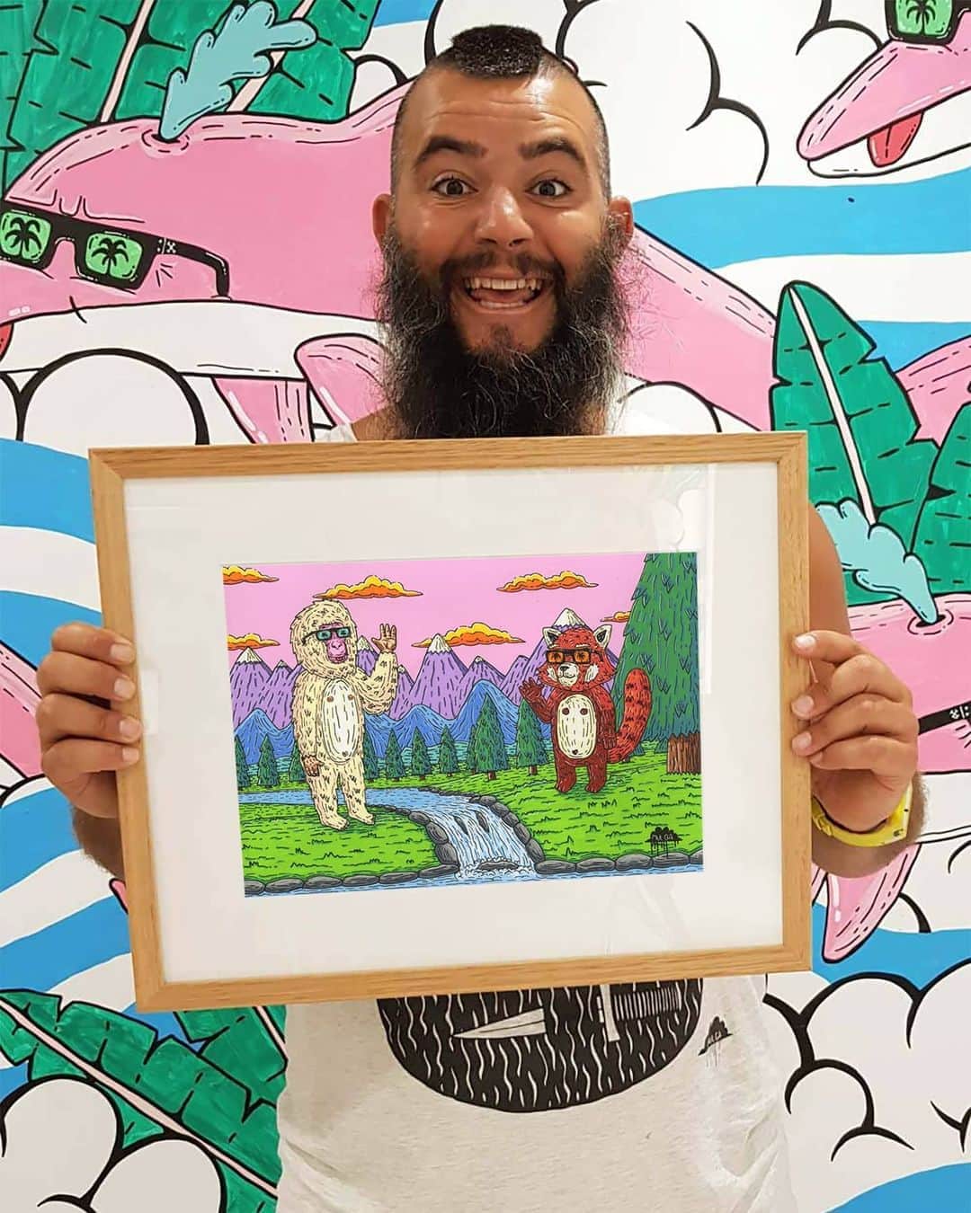 MULGAさんのインスタグラム写真 - (MULGAInstagram)「The original artwork of Ian the Ice Monkey and Randy the Red Panda. Now for sale on my website.⁣ ⁣ The story of Ian the Ice Monkey and Randy the Red Panda⁣ ⁣ Once there was two best buds called Ian and Randy and they would meet up every morning at dawn and go swimming in the river. Then there was a worldwide contagious virus and they had to keep their distance from each other so they would meet up on opposite sides of the stream and wave at each other instead of shaking hands like they would customarily do. Ian the Ice monkey was the owner operator of a very popular onsen called Ians World Famous Number One Onsen and Randy was the owner operator of a successful plumbing firm called Randy and Sons Plumbing Co. He didn't have any sons yet but he was planning for it because he was very forward thinking.⁣ ⁣ The End⁣ ⁣ #mulgatheartist #covidart #icemonkey #redpanda #monkeyart #illustration #drawing #posca #staysafe #mulgatheartistshop」7月12日 8時39分 - mulgatheartist