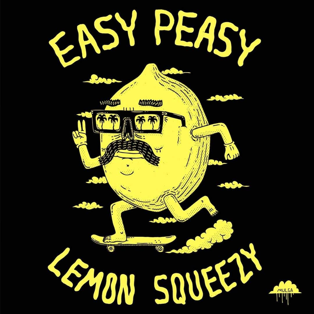 MULGAさんのインスタグラム写真 - (MULGAInstagram)「🍋EASY PEASY LEMON SQUEEZY🍋⁣⁣ ⁣⁣ Whoot whoot! New lemon inspired merch has hit my store. Hoodies, tees and longsleeve tees for adults and kids. Also available as canvas prints and the one of a kind original artwork.⁣ ⁣ The story of Lomax the Lemon ⁣⁣ ⁣⁣ Once there was a lemon called Lomax the Lemon and he was born with little gloves on and a natural affinity for skateboarding. When he was young Lomax and his buddies were skateboarding one time at an abandoned supermarket and they found a tunnel that led to an underground lake that had a pirate ship on it and it was filled with heaps of treasure but then some baddies tried to come and steal all the gold but they fought them off with their skateboards and sailed the ship out to sea to a magical island that was filled with contoured concrete and perfect for skateboarding on. It was called Skate Island and there was one kid living there called Rufio and he had a sweet mohawk and could skate heaps good and he let them stay there skating around and doing sweet tricks and stuff.⁣⁣ ⁣⁣ The End⁣⁣ ⁣⁣ #mulgatheartist #skateart #lemon #easypeasylemonsqueezy #lemonart #mulgatheartistshop #originalart」7月12日 15時41分 - mulgatheartist