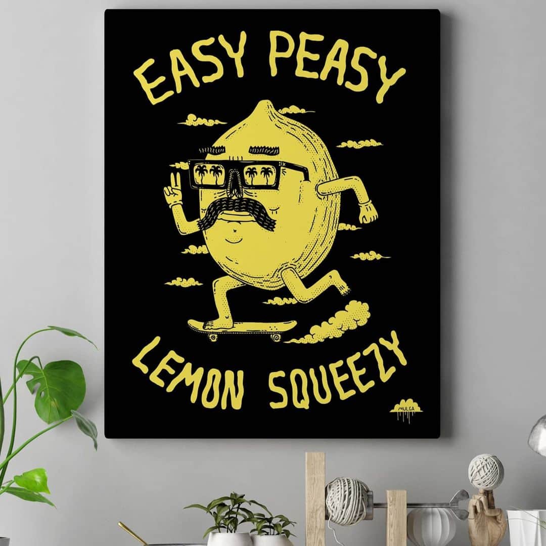 MULGAさんのインスタグラム写真 - (MULGAInstagram)「🍋EASY PEASY LEMON SQUEEZY🍋⁣⁣ ⁣⁣ Whoot whoot! New lemon inspired merch has hit my store. Hoodies, tees and longsleeve tees for adults and kids. Also available as canvas prints and the one of a kind original artwork.⁣ ⁣ The story of Lomax the Lemon ⁣⁣ ⁣⁣ Once there was a lemon called Lomax the Lemon and he was born with little gloves on and a natural affinity for skateboarding. When he was young Lomax and his buddies were skateboarding one time at an abandoned supermarket and they found a tunnel that led to an underground lake that had a pirate ship on it and it was filled with heaps of treasure but then some baddies tried to come and steal all the gold but they fought them off with their skateboards and sailed the ship out to sea to a magical island that was filled with contoured concrete and perfect for skateboarding on. It was called Skate Island and there was one kid living there called Rufio and he had a sweet mohawk and could skate heaps good and he let them stay there skating around and doing sweet tricks and stuff.⁣⁣ ⁣⁣ The End⁣⁣ ⁣⁣ #mulgatheartist #skateart #lemon #easypeasylemonsqueezy #lemonart #mulgatheartistshop #originalart」7月12日 15時41分 - mulgatheartist