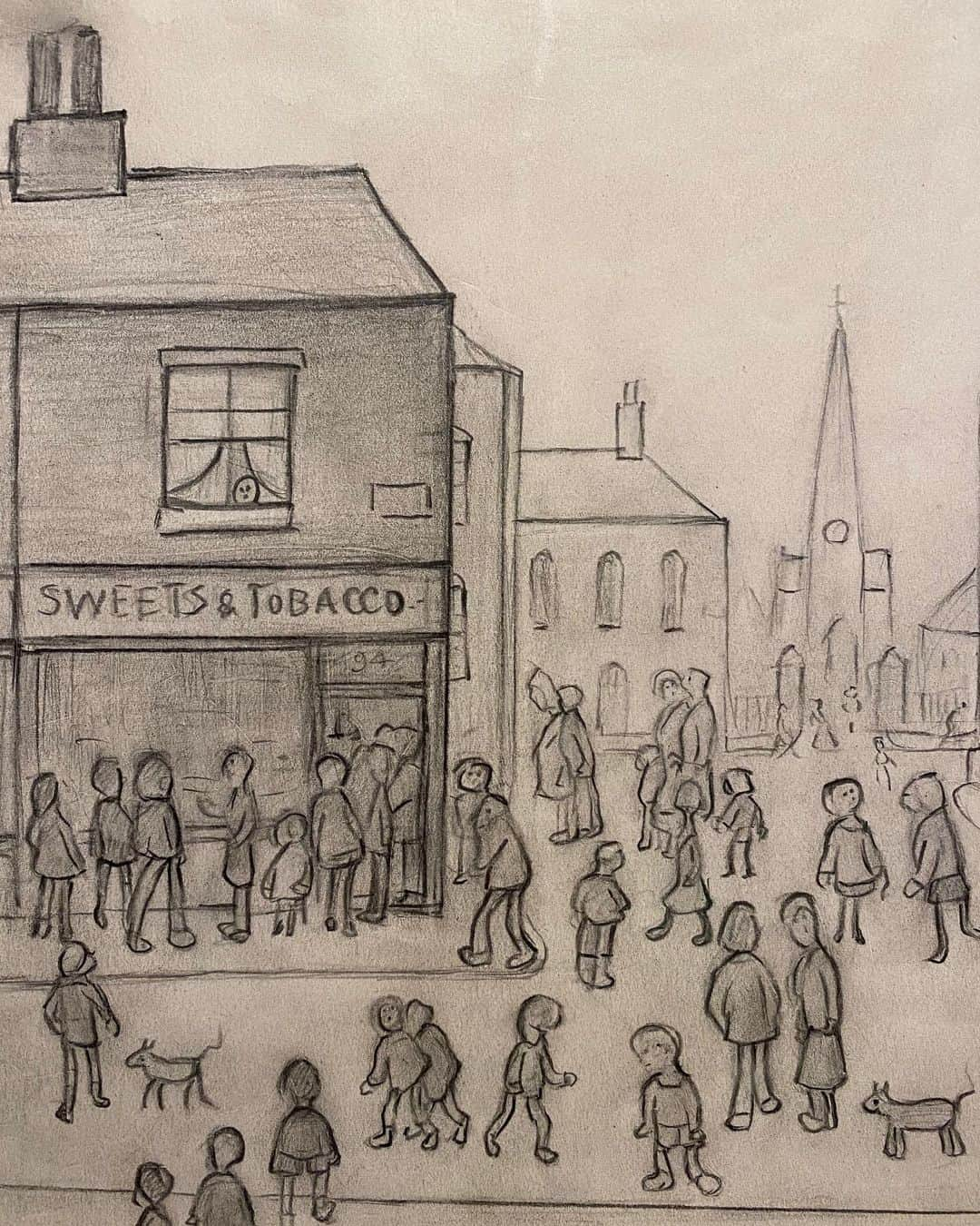 サザビーズさんのインスタグラム写真 - (サザビーズInstagram)「Ready for a #WeekendChallenge…with a twist?  For this week’s #SothebysSundaySketch, we want to see your interpretations of LS Lowry’s ‘The Corner Shop’ 🚶‍♂️🚶‍♂️🚶‍♂️ - On Monday, we will select two lucky winners at random, who will each receive an eticket for an exclusive first look at the second of Sotheby’s x @intelligencesquared’s Summer Talks series. The live, interactive webinar will take place on Thursday 16 July, featuring American portrait artist @kehindewiley in conversation with The Duke of Devonshire, alongside Sotheby’s Harry Dalmeny and @ob1london.  - DM your interpretations to us, or post to your feed or story, tagging @Sothebys and hashtagging #SothebysSundaySketch. Entries close EDT midnight today. All entries are welcome! The winner will be chosen at random.  - Lowry’s ‘The Corner Shop’ will appear at auction online later this month as part of our Modern British Art Day Sale.  #RembrandttoRichter #SothebysModBrit #LSLowry」7月12日 19時14分 - sothebys