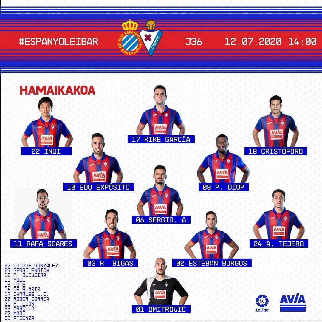 SDエイバルさんのインスタグラム写真 - (SDエイバルInstagram)「📝 Hamaikakoa 🔹 Alineación 🔹 Line Up 🆚 @rcdespanyol   🙌 GOAZEEEEN!!   #EspanyolEibar #DenokArmagin💙❤️」7月12日 19時46分 - sdeibar