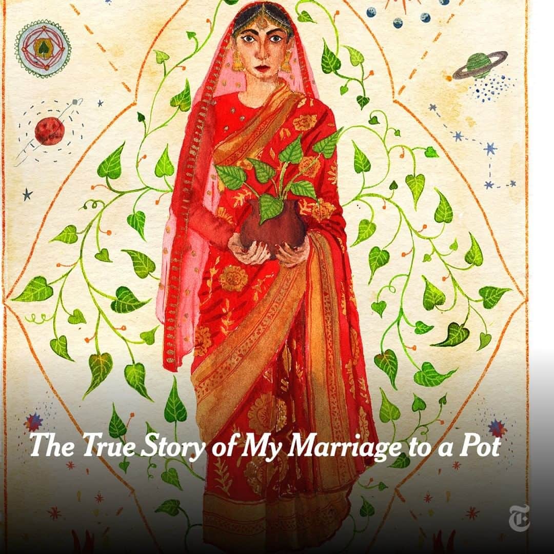 New York Times Fashionさんのインスタグラム写真 - (New York Times FashionInstagram)「"How did it come to this," asked Alisha Haridasani Gupta. "My stars were not aligned." Link in bio to read about why and how @alisha___g married a clay pot. Illustration by @ishitajain24」7月12日 22時00分 - nytstyle