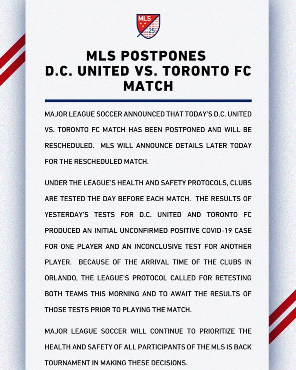 Major League Soccerさんのインスタグラム写真 - (Major League SoccerInstagram)「MLS postpones Toronto FC vs. DC United match.」7月12日 21時59分 - mls