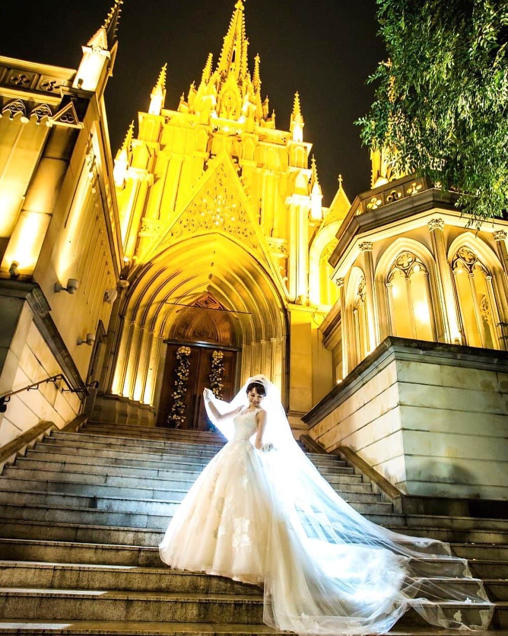 のインスタグラム：「💒✨﻿ ﻿ ウェディングモデル写真✨﻿ ﻿ 青山セントグレース大聖堂での﻿ 幻想的な一枚❤️﻿ ﻿ ﻿ #青山セントグレース大聖堂#セントグレース大聖堂#表参道#ウェディング撮影#ウェディングドレス#ブライダルモデル#ウェディングモデル#チャペル#ドレス#wedding#weddingdress#wedding_mari」