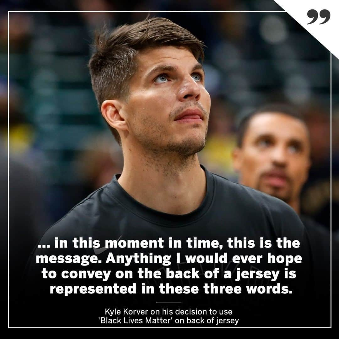 espnさんのインスタグラム写真 - (espnInstagram)「Kyle Korver opted to use "Black Lives Matter" on the back of his @bucks jersey for the NBA restart, saying those three words encapsulate his entire message.」7月13日 2時47分 - espn