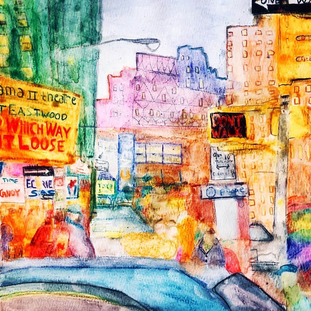 リンジー・クラフトのインスタグラム：「“this ones called i’m pretty sure it’s footloose” gosh, i love new york. nyc1984. maybe i’ll get back there one day. #watercolorpencils #smalldreams4linz thanks for listening. #thisonescalled」