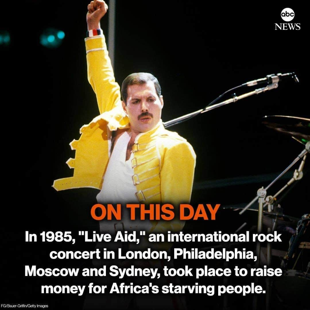 ABC Newsさんのインスタグラム写真 - (ABC NewsInstagram)「ON THIS DAY: In 1985, "Live Aid," an international rock concert in London, Philadelphia, Moscow and Sydney, took place to raise money for Africa's starving people. #liveaid #onthisday #music #charity #fundraising」7月13日 18時22分 - abcnews