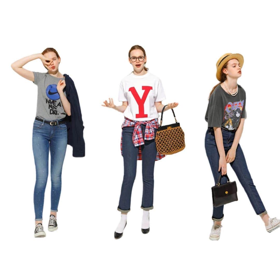 のインスタグラム：「Tシャツ×デニムの夏スタイルサンプル📖 誰もが持っている定番ワードローブ、Tシャツとデニムのコーディネートは明日からでも真似できますね♡ . ちなみに、選んだスタイルは偶然にもすべてスキニーデニムでした！ ラフな印象のTシャツを程よく上品に着こなすためには、すっきりとした細身のボトムがちょうどいいのかも。 . ・・・・・・・・・・・・・・・・・・・・・・・・・・  #cluel #クルーエル #cluelmagazine #クルーエル女子 #fashion #ファッション好き #ファッション雑誌 #おしゃれ #グッドガール #Tシャツコーデ #Tシャツコレクション #デニムコーデ #スキニーデニム #夏コーデ  こちらのアカウントもフォローしてね！ @cluel_homme @navys_magazine」