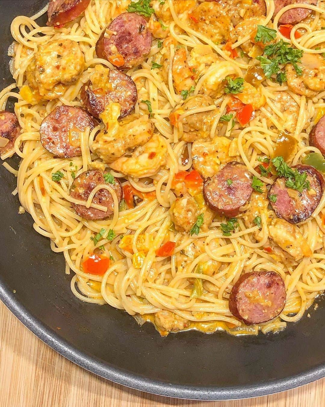 Flavorgod Seasoningsさんのインスタグラム写真 - (Flavorgod SeasoningsInstagram)「Flavor God Seasoned Cajun Shrimp "Pasta" {keto friendly} ⁠ -⁠ Customer:👉 @_dashofhappiness_⁠ Seasoned with:👉 #Flavorgod Cajun Lovers Seasoning⁠ -⁠ Add delicious flavors to any meal!⬇⁠ Click the link in my bio @flavorgod⁠ ✅www.flavorgod.com⁠ -⁠ 🍤 this was one delicious dinner! Guilt free, no bloat, and all the flavors.⁠ ⁠ I used Palmini spaghetti - which i like MUCH better than miracle noodles or Shirataki/Pasta zero - they have no smell and really feel like pasta! They’re around 4g net carbs per serving and about 30 calories!⁠ ⁠ If you want it spicier, add in more cayenne and pepper flakes! Taste the sauce as you go and adjust to your spicy-level 🌶⁠ .⁠ .⁠ .⁠ INGREDIENTS (~4 servings)⁠ * Pound of shrimp⁠ * about 6oz chicken sausage or Kielbasa⁠ * 1 red bell & orange bell pepper, diced⁠ * 1 small onion, diced⁠ * 2 garlic cloves, minced⁠ * 2 tbs cajun seasoning; i used @flavorgod⁠ * 1/2 tsp cayenne and paprika⁠ * 1/2 tsp red pepper flakes⁠ * 1/4 tsp salt and pepper⁠ *1 cup heavy cream⁠ * 1/4 cup chicken stock⁠ * 1 cup shredded Parmesan⁠ * 2 packages Palmini spaghetti (or other pasta alternative)⁠ * 1 tbs butter⁠ * 1 tbs avocado or olive oil⁠ 🍤⁠ METHOD⁠ * Prep noodles according to package and set aside⁠ * Heat skillet with oil. Pan sear the kielbasa till browned.⁠ * Add in onions and stir around for 2mins. Add in garlic until fragrant - do not burn.⁠ *Add in the seasonings and spices - stir to release flavor.⁠ * Add in peppers and mix around a bit but don’t overcook⁠ * Melt in butter and add in shrimp. Toss to cover shrimp with all other ingredients. Cook about 2mins. Don’t overcook your shrimp - it will cook in the process and you don’t want a tough shrimp.⁠ *Turn stove to medium high; add in chicken stock, then cream. Stir around and let it simmer about 2-3 minutes.⁠ *Add in cheese. Throw in “pasta”. Mix well!⁠ *Top with parsley, some red pepper flakes & serve!⁠ -⁠ Flavor God Seasonings are:⁠ 💥ZERO CALORIES PER SERVING⁠ 🔥0 SUGAR PER SERVING ⁠ 💥GLUTEN FREE⁠ 🔥KETO FRIENDLY⁠ 💥PALEO FRIENDLY⁠ -⁠ #food #foodie #flavorgod #seasonings #glutenfree #mealprep #seasonings #breakfast #lunch #dinner #yummy #delicious #foodporn」7月13日 10時01分 - flavorgod