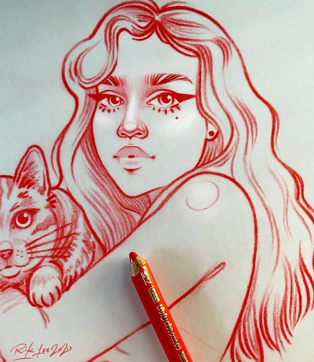 Rik Leeさんのインスタグラム写真 - (Rik LeeInstagram)「Sometimes the simplest sketches are my favorites. . #riklee #illustration #art #sketch #design #tattoo #cat #babe #portrait #pencildrawing」7月13日 11時37分 - rikleeillustration