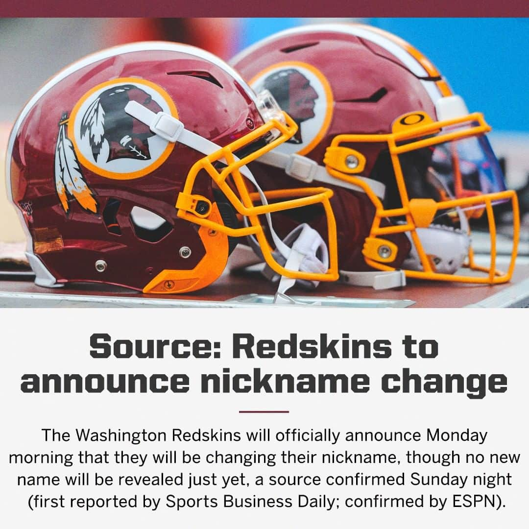 espnさんのインスタグラム写真 - (espnInstagram)「The Redskins will announce Monday plans to change the team's nickname.」7月13日 12時28分 - espn