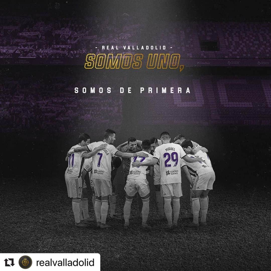 サンドロ・ラミレスのインスタグラム：「#Repost @realvalladolid with @make_repost ・・・ 🙌🏻💜 ¡OBJETIVO CUMPLIDO! ¡SOMOS DE PRIMERA!  🙏🏻 Gracias por vuestro apoyo, familia  #SomosUnoValladolid #pucela #RealValladolid #laliga」