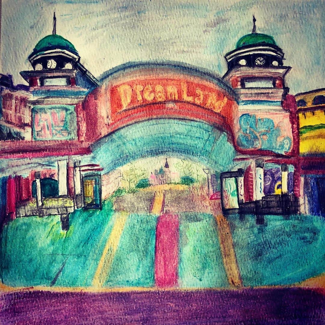 リンジー・クラフトのインスタグラム：「#thisonescalled “this ones called it’s not disney” #watercolorpencils #smalldreams4linz  an abandoned disney-esque park in tokyo. thanks for listening 👂🏻❤️」